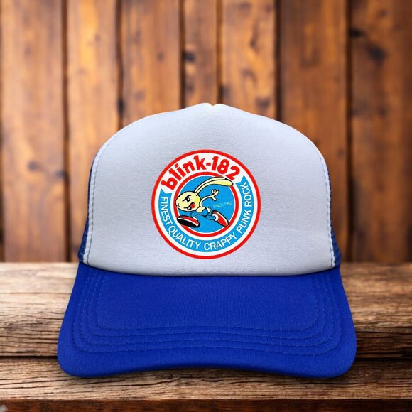 Blink 182 Unisex Trucker Hat Blue Snapback 90s Punk Rock Baseball Cap - Picture 1 of 4